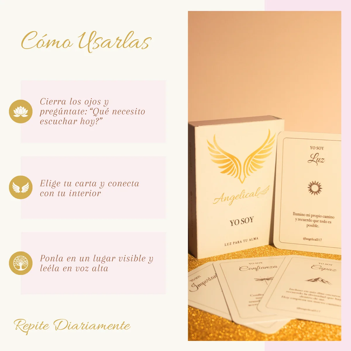 Instrucciones cartas de afirmaciones Angelical — meditación guiada en español