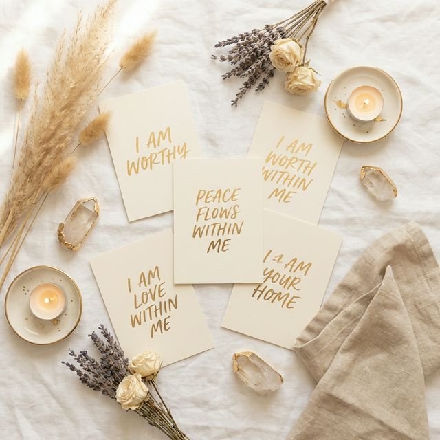 Tarjetas de afirmación con elementos naturales